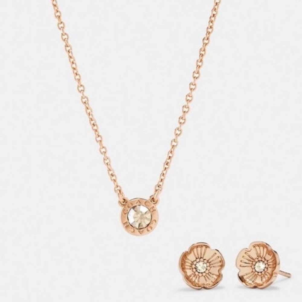 COACH Open Circle Necklace & Tea Rose Stud Earring